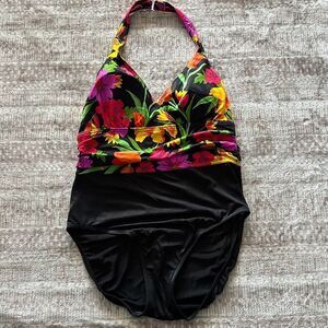 Body ID Size 12 Black & floral Swimsuit halter one piece
